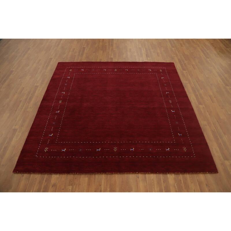 Hand Knotted Oriental 100% Wool Carpet Tribal Animal Pictorial Red Gabbeh Area Rug - 8' 0'' X 8' 2''