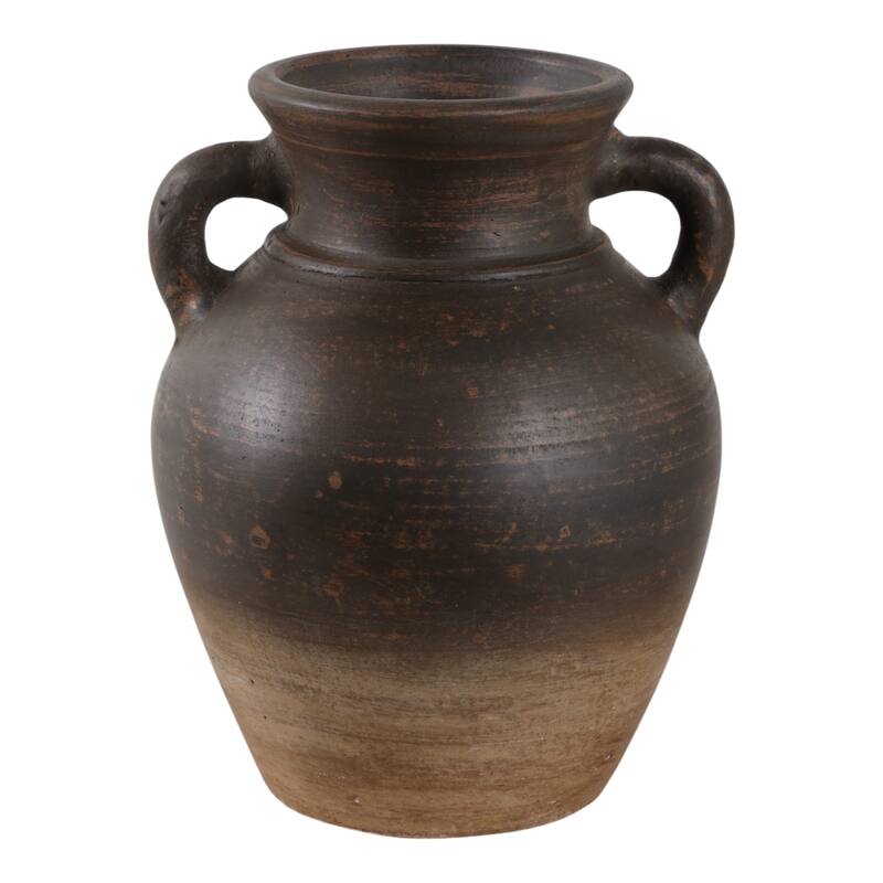 Handcrafted Terracotta Pottery Vase with Amphora Shape and Handles