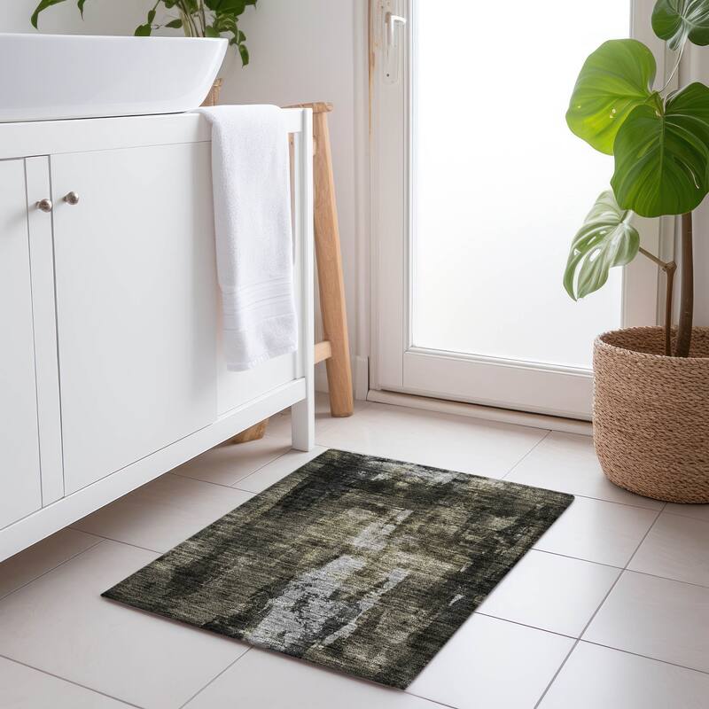 Machine Washable Indoor/ Outdoor Contemporary Chantille Rug - Charcoal - 1'8" x 2'6"