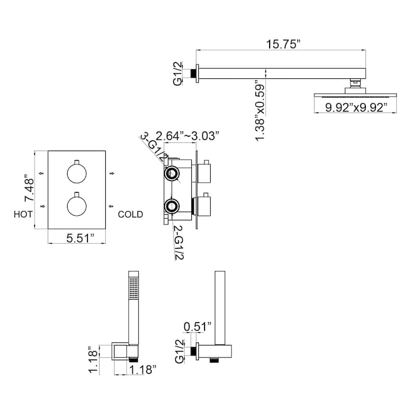 10" Rain Shower Head Thermostatic Complete Shower System With Rough-In Valve