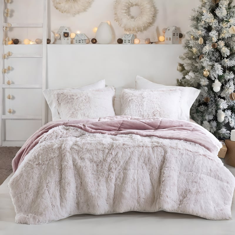 Intelligent Design Leena Shaggy Long Fur Comforter Mini Set - Pink/White - King