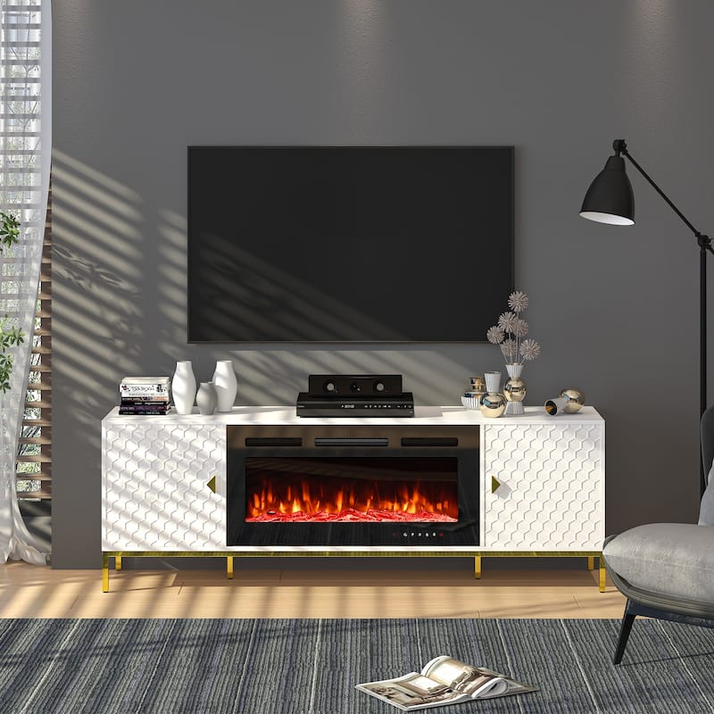 70" Wood Fireplace TV Stand with 36" Electric Fireplace - White