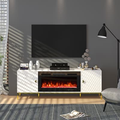 70" Wood Fireplace TV Stand with 36" Electric Fireplace