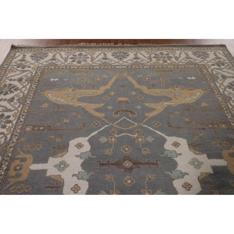 Gray Oushak Indian Area Rug Hand-Knotted Wool Carpet - 8'1"x 9'9"