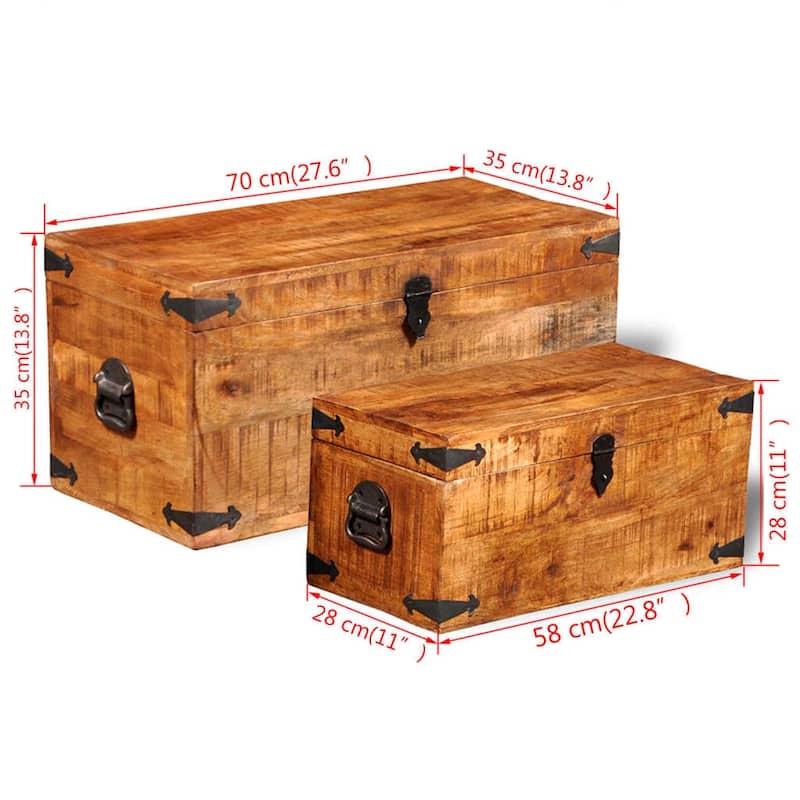 vidaXL Storage Chest Set 2 Pieces Rough Mango Wood - 27.6" x 13.8" x 13.8"