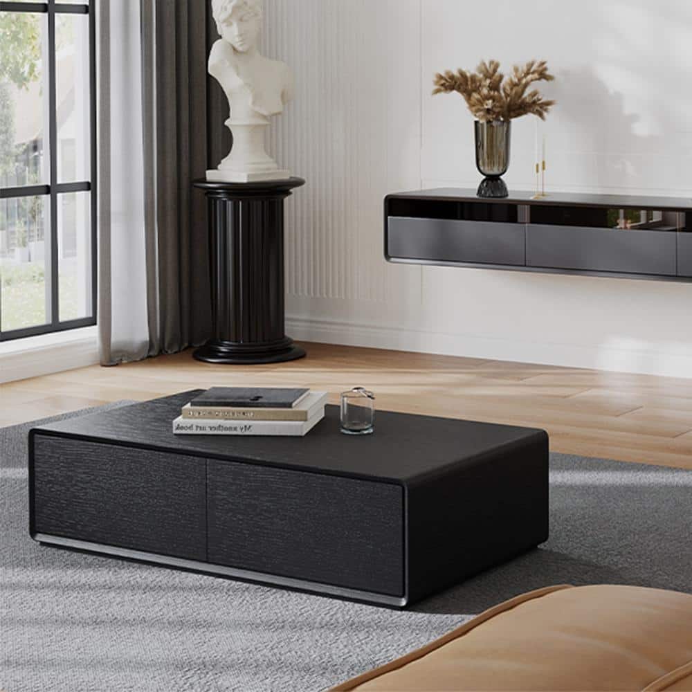 Modern Rectangular Coffee Table, Wood Coffee Table with Storage, 4 Solid Wood Drawers, Fully-Assembled, 51"