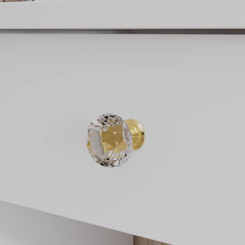 White Vanity Desk with Large LED Lighted Mirror & Glass Tabletop, Makeup Table with 11 Drawers