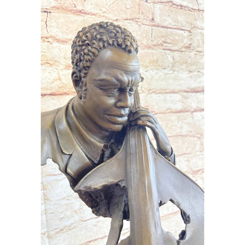 Cello Player Bronze Sculpture Musician Marble Figurine Figure Clical Jazz Art
