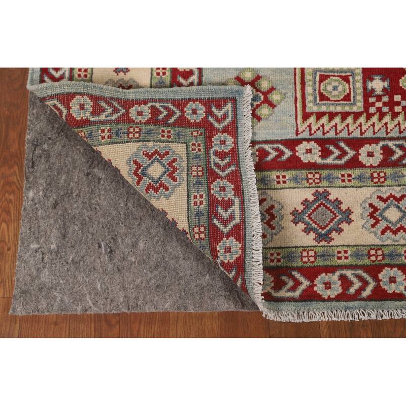 Geometric Kazak Area Rug Bedroom Handmade Wool Carpet - 5'1" x 6'10"
