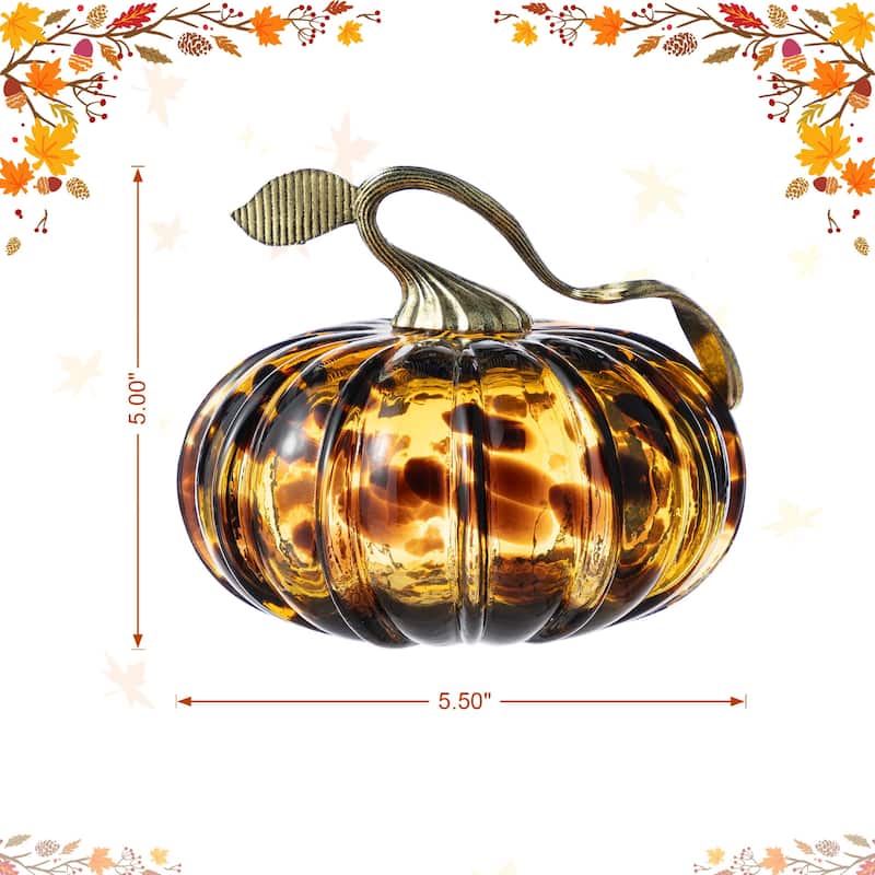 Glitzhome Gold Handle Amber Dots Glass Pumpkin for Fall Halloween Thanksgiving Decorating