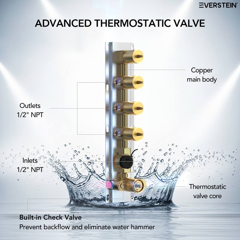 16 in LED Light Shower System Faucet Set LCD Digital Thermostatic Valve Kit Shower Head with Body Jets & Handheld Slider