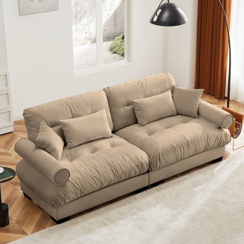 Modern Sectional Couch Comfortable Upholstered Sofa Set with Lumbar Pillow and Throw Pillow for Living Room