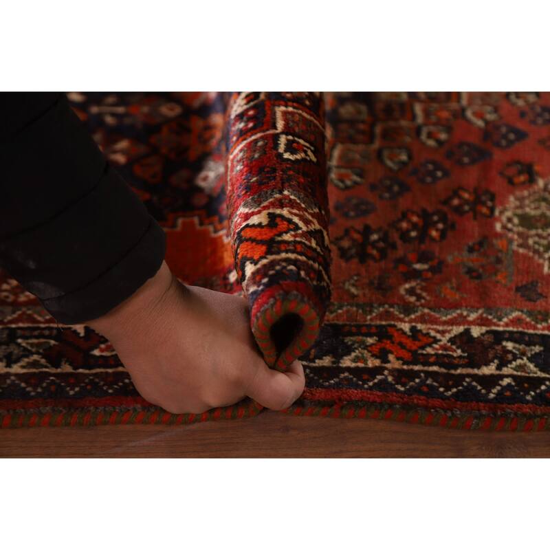 Hand Knotted Oriental 100% Wool Carpet Traditional Tribal Navy Blue & Blues Shiraz Area Rug - 5' 4'' X 3' 8''