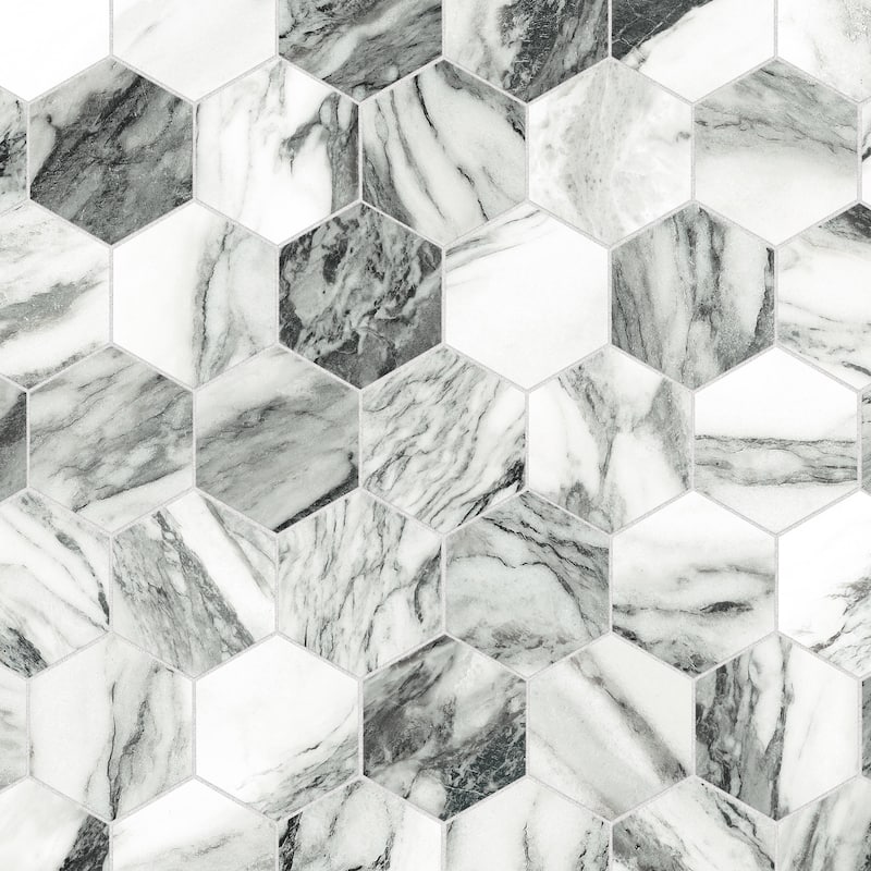 Merola Tile Touche 4" Hex Zebre 11-3/4" x 13-5/8" Porcelain Floor and Wall Tile - (1 Tile)