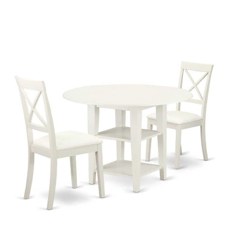 Gothic Dinette Set 3Pc Table & Chairs Faux Leather Linen White Glamour Home Dining