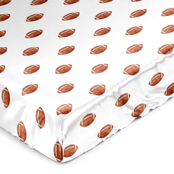 slide 2 of 6, Sweet Jojo Designs Brown and White Football Boy Satin Fitted Crib Sheet for Sports Watercolor Vintage Sport Themed Collection