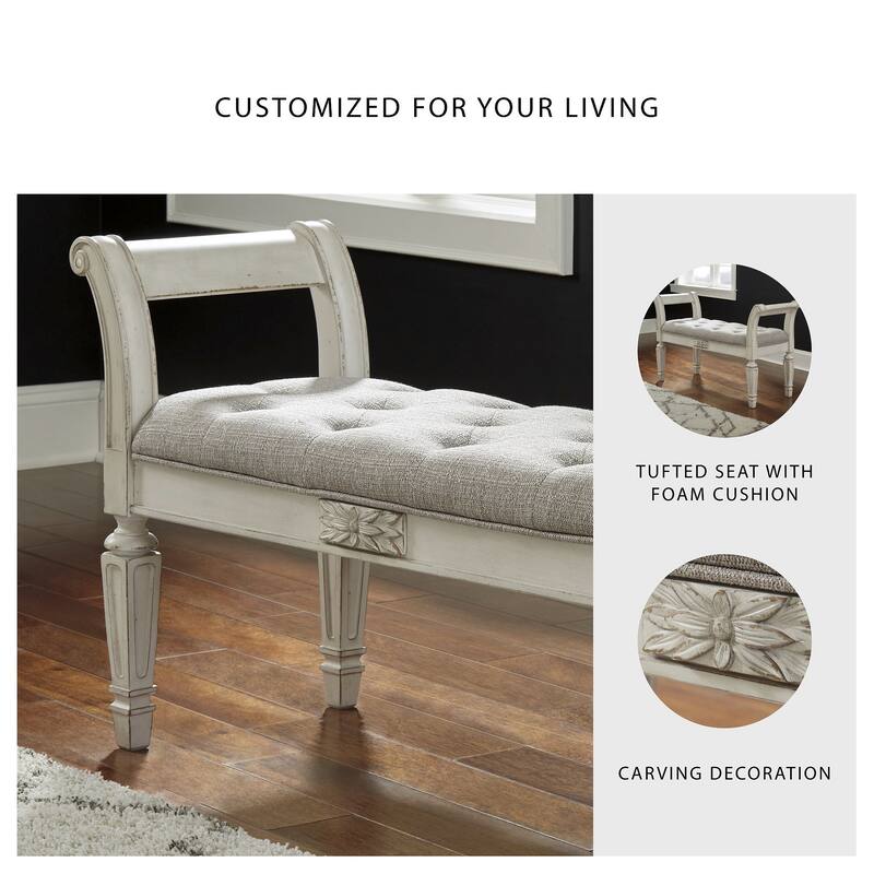 Realyn Vintage Casual Antique White Accent Bench