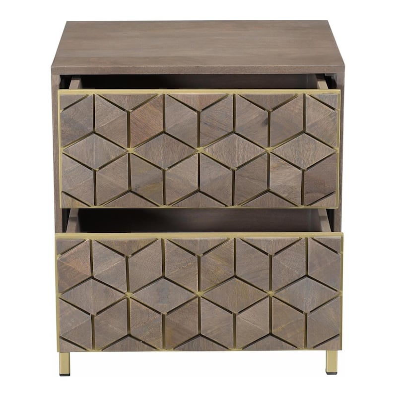 Mirrored 3-Drawer Nightstand with Antique Bronze Base - Glam Luxe Bedside Storage Table