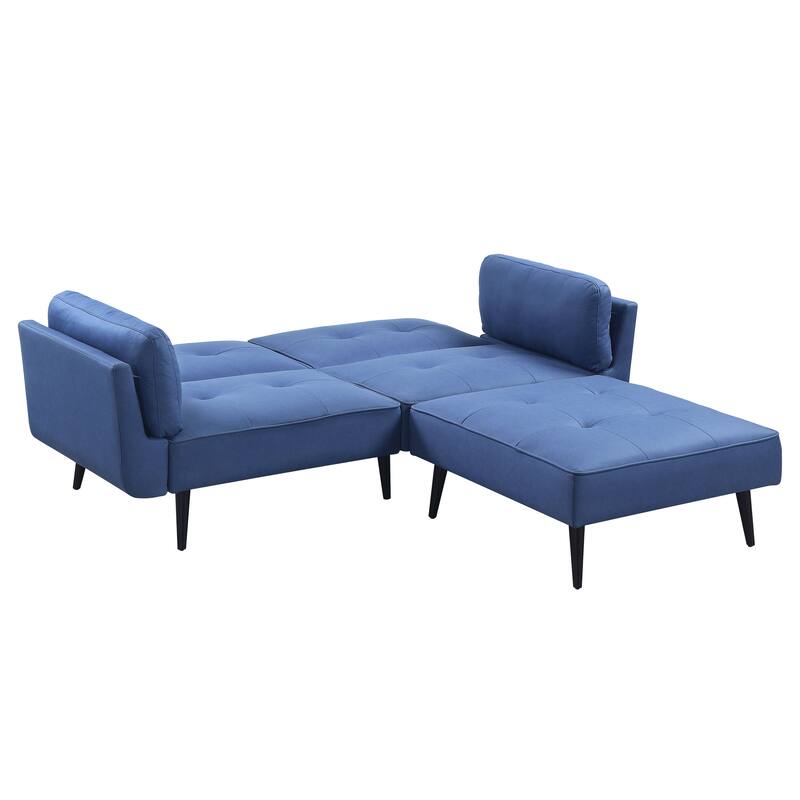 Blue Fabric Adjustable Sofa & Ottoman, 2 Pillows, 300lbs Capacity