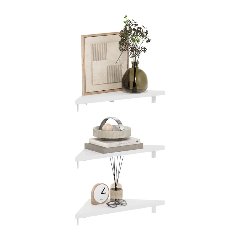 Furinno Rossi Triangle Corner Floating Shelves, Wall Mount Display Shelf, White, Set of 3