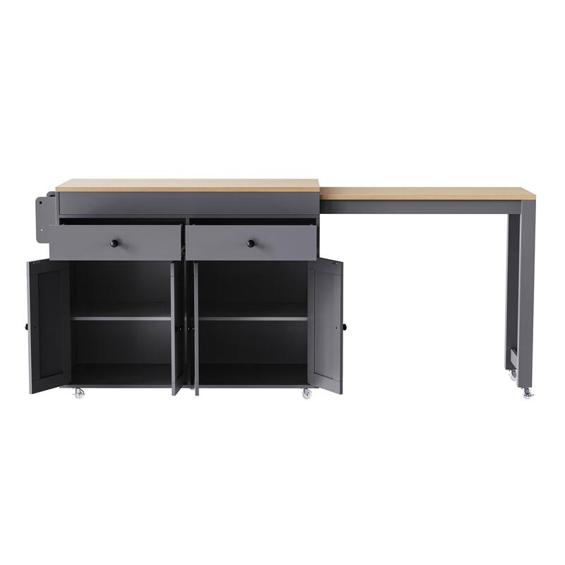 Kitchen Island with Extendable Dining Table , Rolling Kitchen Island with Spice Rack and 2 Drawers, Kitchen Storage Cart