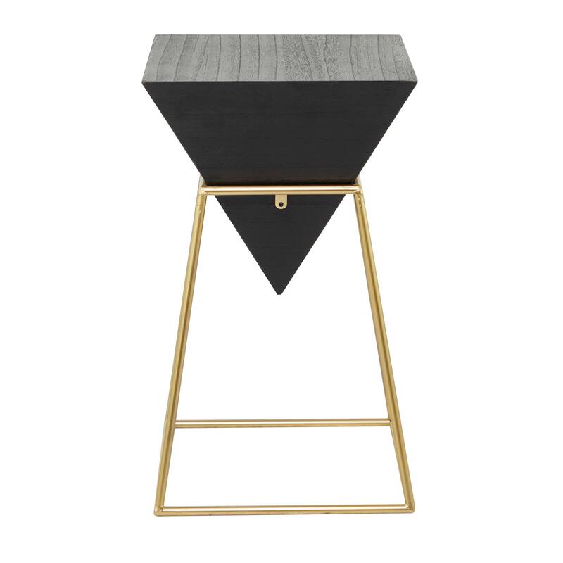 Wood Geometric Inverted Pyramid Accent Table with Black Metal Stand - White or Black - Roche River Decor