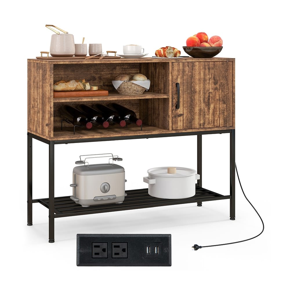 Gymax Buffet Sideboard w/ Power Outlets & USB Ports Wine Racks &