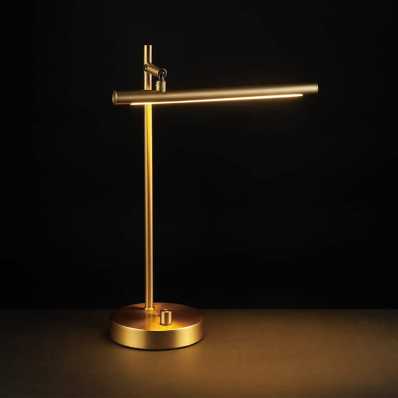 Novogratz x Globe West 15" LED Integrated Desk Lamp, Matte Brass, 200 Lumens, Dimmer Rotary Switch