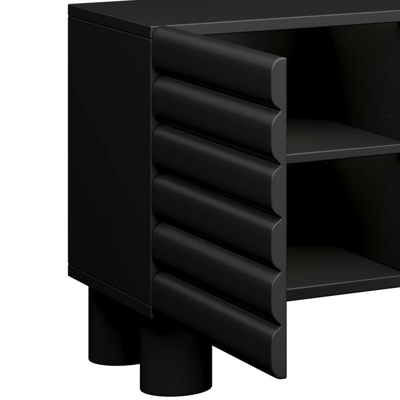 Cream Style TV Stand with Thick Wavy Doors, for TVs Up to 75" - 70.8" W × 14.9" D × 22.8" H