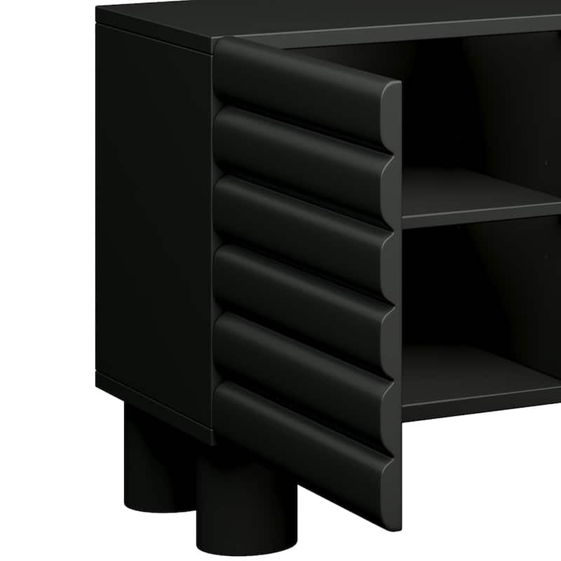 Stylish Wavy Door TV Stand with 4 Cabinets, Adjustable Shelves & Cable Holes, Solid Color Media Console for TVs Up to 75"