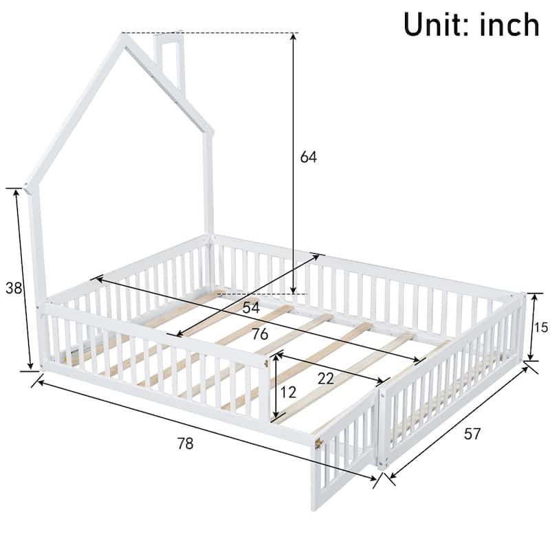 Wood Full Size House Platform Bed with Guardrail