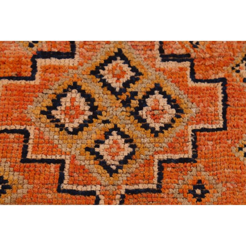 Orange / Geometric Oushak Vintage Runner Rug Handmade Wool Carpet - 2'8"x 11'4"