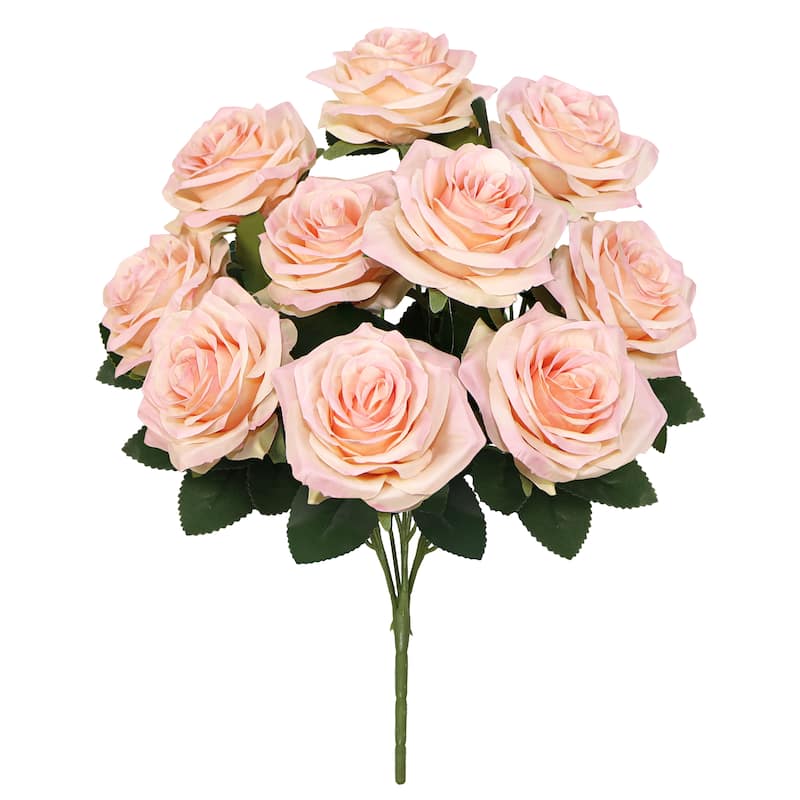 Set of 2 Artificial Queen Rose Flower Stem Bush Bouquet 18in - 18" L x 11.5" W x 11.5" DP - Blush Peach