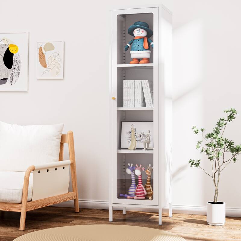 4/5-Tier Glass Curio Display Cabinet with Doors & Adjustable Storage Shelves