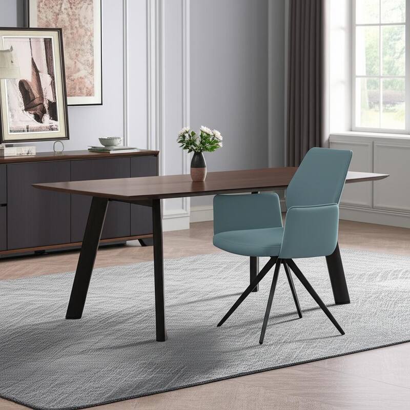 HomeRoots Light Blue and Black Upholstered Leather Dining Side Chair - 24.00 in. x 34.00 in. x 24.00 in. - Single - 24.00 in. x 34.00 in.  x 24.00 in. - Light Blue