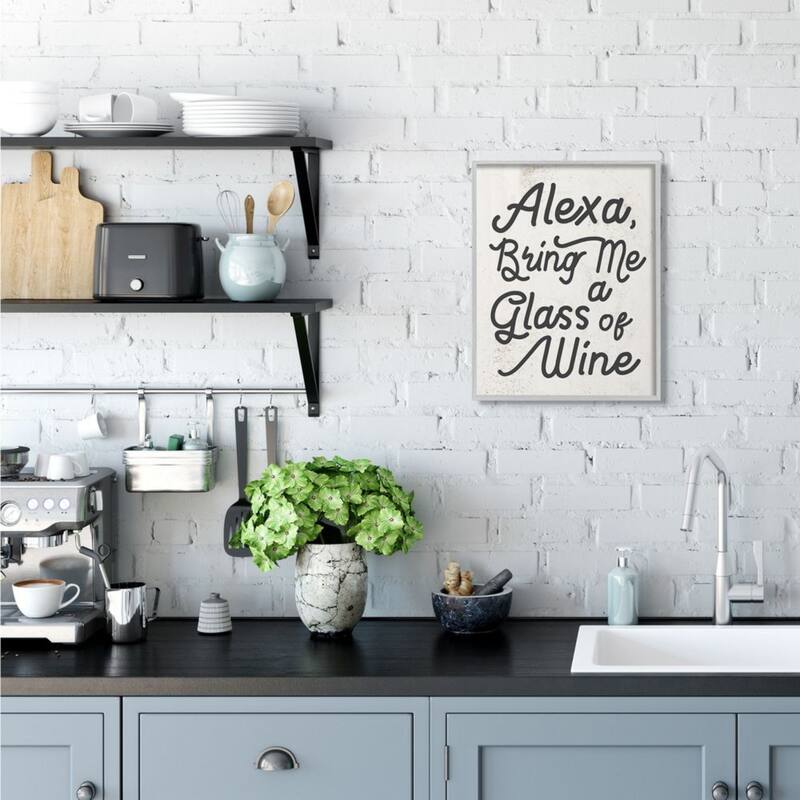 Stupell Alexa Bring Me Wine Distressed Kitchen Sign Framed Wall Art