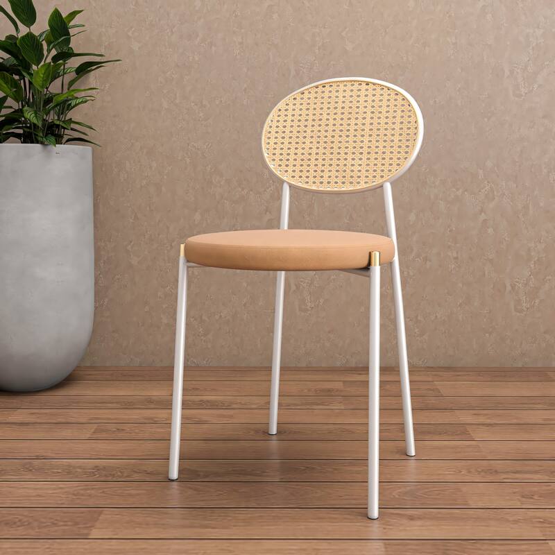 Leisuremod Euston Modern Dining Chair Upholstered Velvet or Leather Seat Wicker Back Accent Chair for Home Living Room & Kitchen