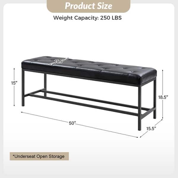 dimension image slide 6 of 7, HULALA HOME Horst 50 in.W Contemporary Upholstered Bench with Metal Legs