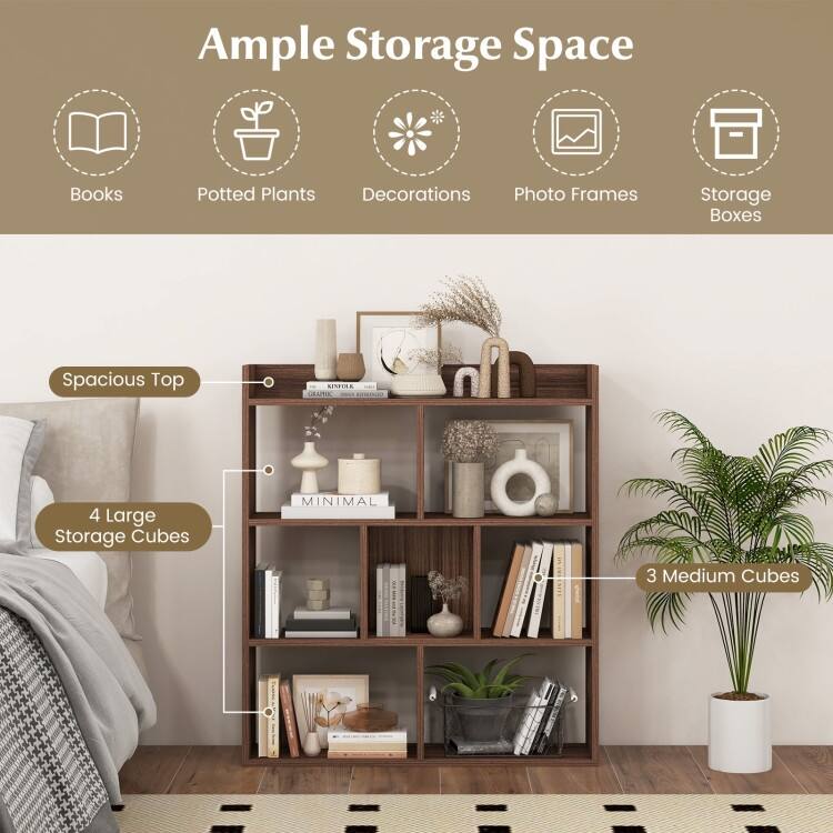 7 Cubes Open-Back Bookshelf with Anti-Toppling Devices - 31.5" x 8" x 35.5" (L x W x H)