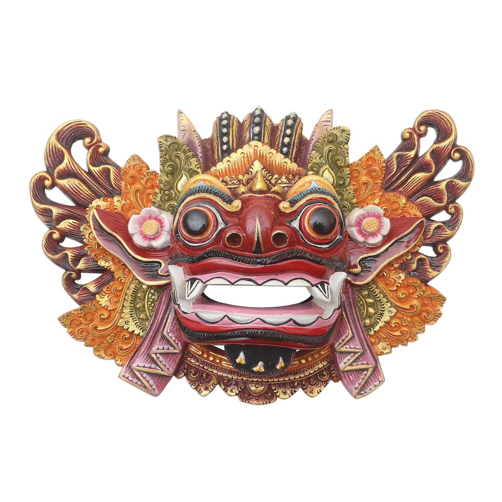 NOVICA Handmade Barong Dance Wood Mask - 15.25" L x 10.25" W x 4.7" D