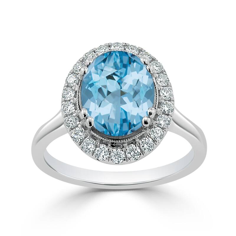 Auriya Vintage 2 5/8ct Oval Sky Blue Topaz and Halo Diamond Engagement Ring 1/3ctw 14k Gold