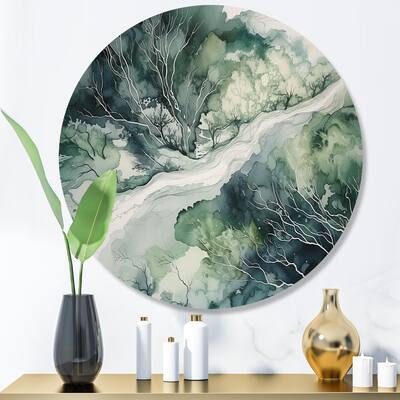 Designart "Green Blue Marbled Dreamscape IV" Modern Geometric Metal Round Wall Art