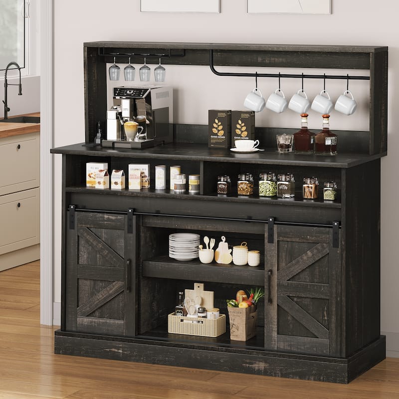 Farmhouse Buffet Cabinet with Storage, Sliding Barn Door, 52"Sideboard Cabinet - 51.9"Lx15.1"Wx51.5"H