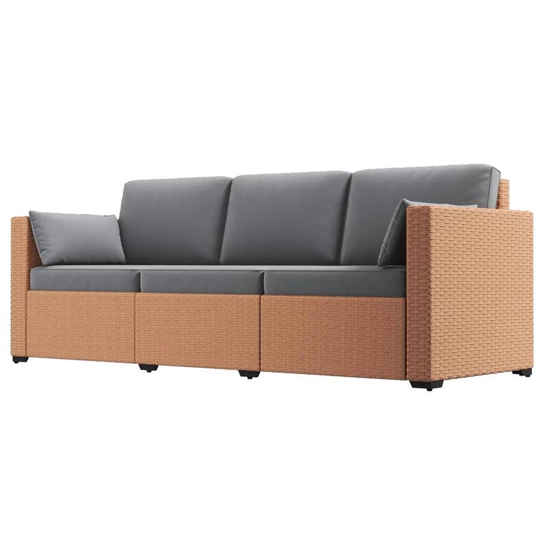 3 Seater Patio Sofa, Deep Seating PE Rattan, All Weather Cushions
