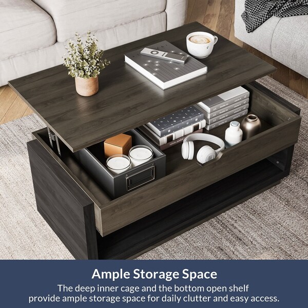 Belleze Coffee Table Lift Top Coffee Table with Hidden Compartment and Open Storage Shelf Central Table for Living Room Home Office Brown