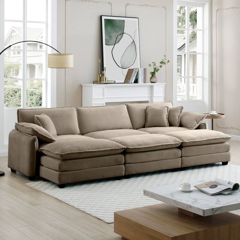 3-seater Corduroy Modular Sectional Sofa Set with Ottomans
