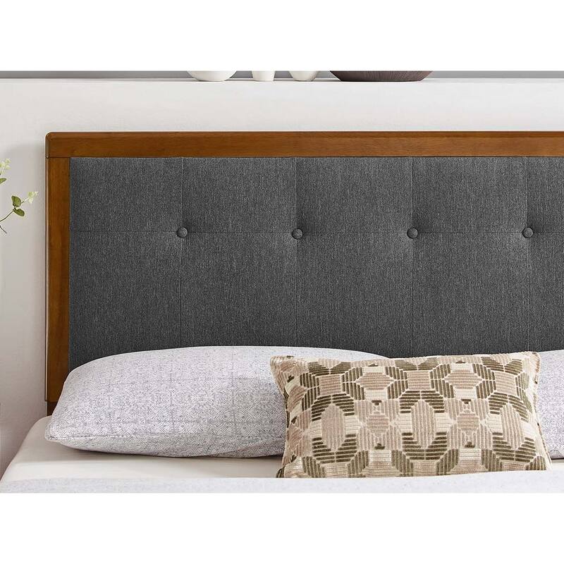 Marlin Traditional Charcoal Fabric Button Tufted Queen Size Walnut Wooden Headboard