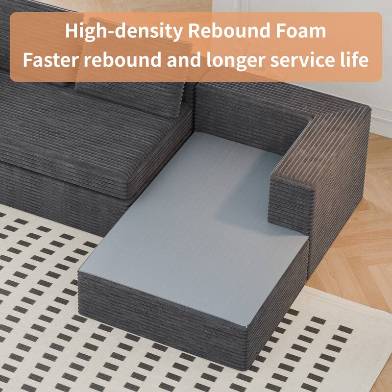 Modland 108”L-Shaped Modular Corduroy Couch with Deep Seats Comfy Sectional Sofa for Living Room