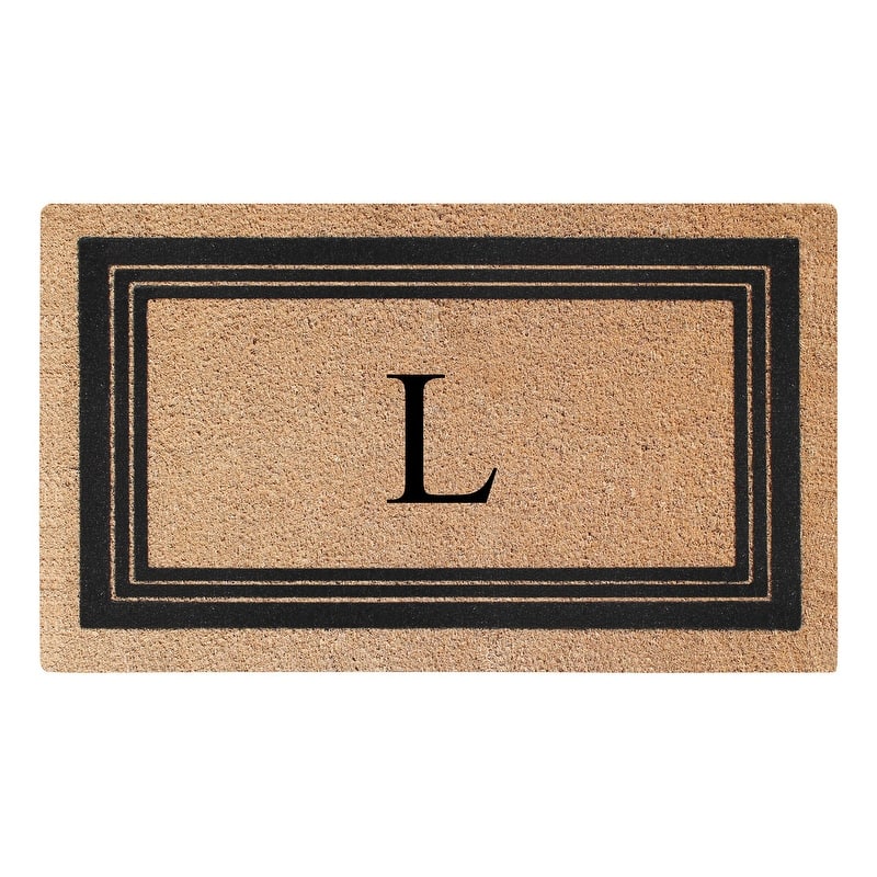A1HC Natural Coir Monogrammed Entrance Door Mats, Durable Large Outdoor Rug, Non-Slip, Flock Doormat 18"X30" - L