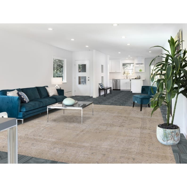 Hand Knotted Oriental 100% Wool Carpet Traditional Floral Beige & Ivories Tabriz Area Rug - 12' 5'' X 8' 10''